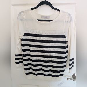 [LOFT] Puff 3/4 Sleeve Boatneck Striped Sweater - medium